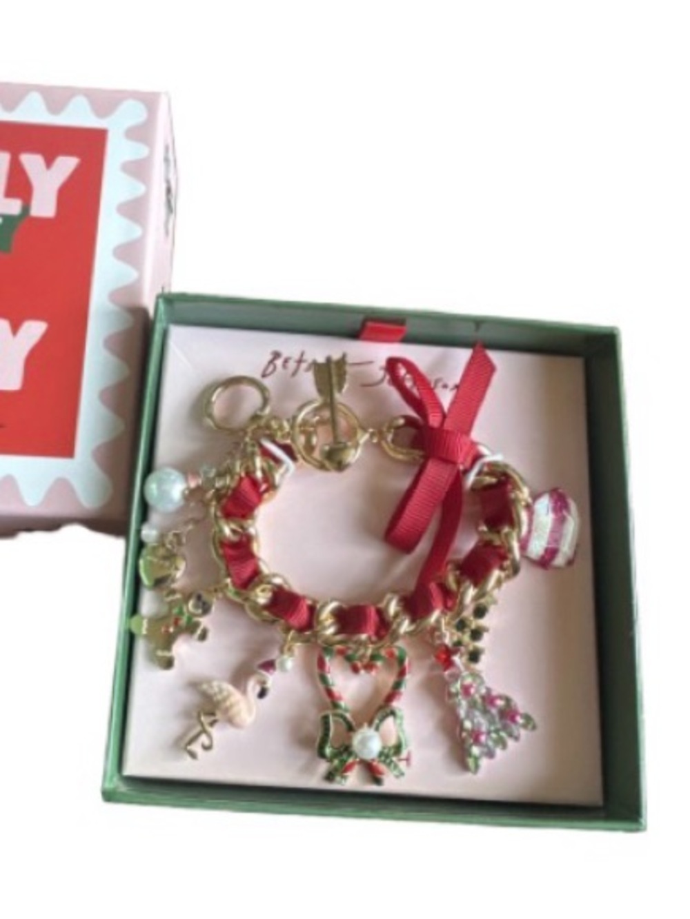 Betsey Johnson Red Ribbon Gold-Tone Christmas Charm Bracelet - Picture 7 of 7